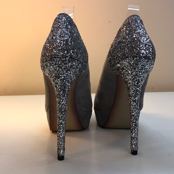 Boutique 9 Gray Suede Stilettos Glitter Heel Sz 10 - Picture 3 of 9